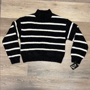 Black & White Striped Mock Neck Sweater